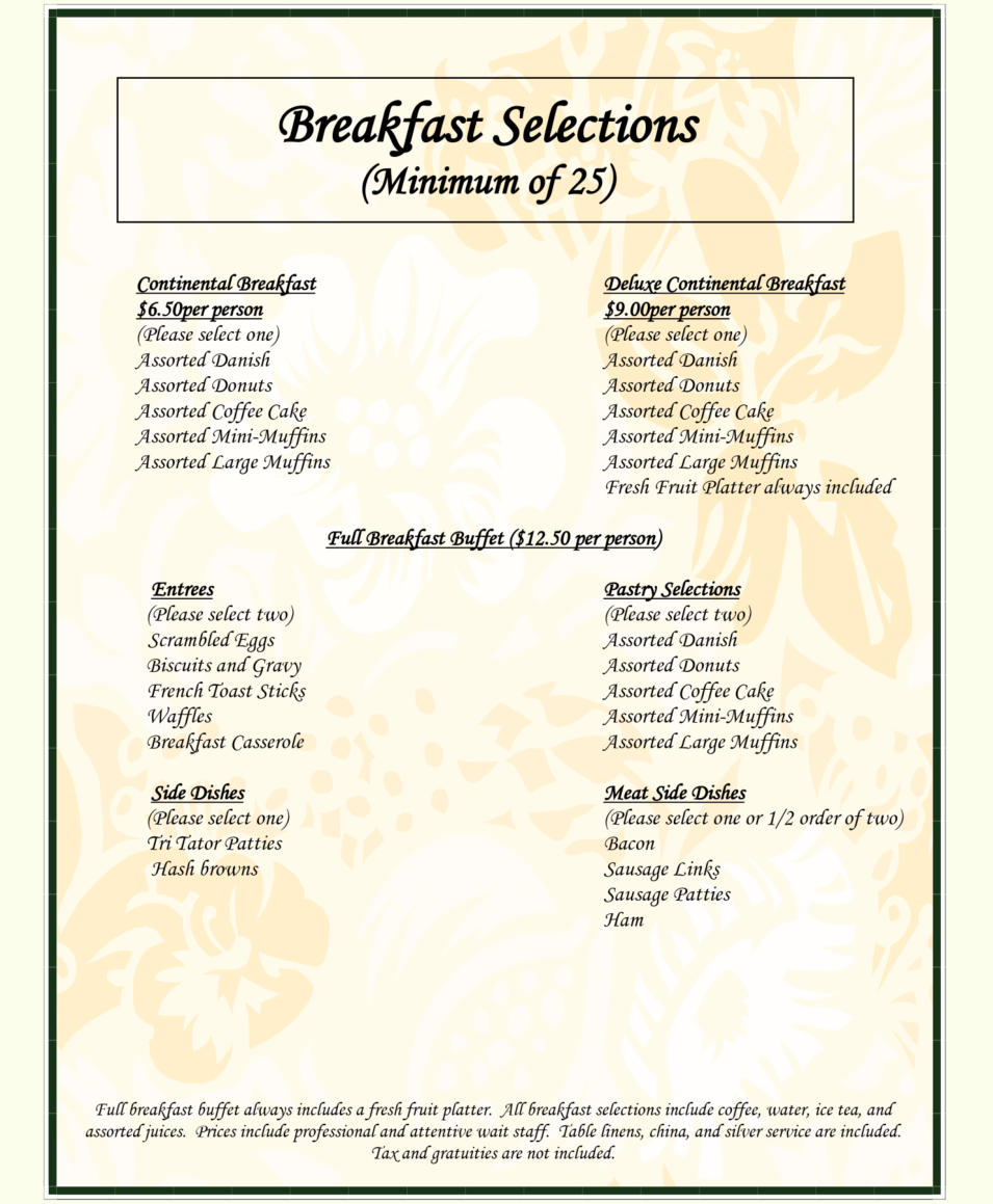 breakfast menu